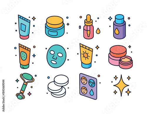 Colorful Skincare Icons. Skincare. Colorful isometric vector ico