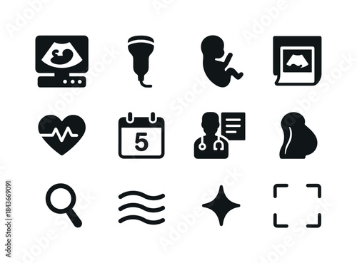 Ultrasound Icon Set. Ultrasound & Scans. Solid icon set of Ultra