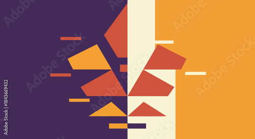 Abstract Geometric Composition with Contrasting Colors and Fragmented Shapes.