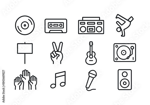 Youth Music Icons. Music Culture and Youth Movements. Line icon