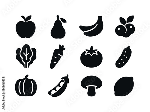 Fresh Produce Icons. Fresh Produce. Solid icon set of Fresh Prod