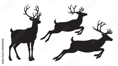 Deer Silhouettes Running on White Background