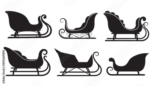 Black Sled Silhouettes on White Background