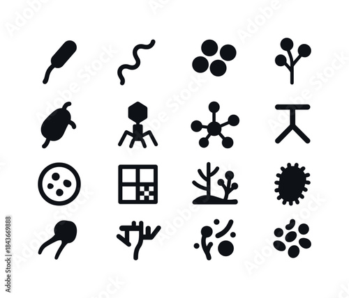 Microbial Diversity Icons. Microbial diversity. Solid icon set o