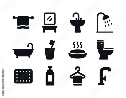 Bathroom Icon Set. Bathroom. Solid icon set of Bathroom: towel r
