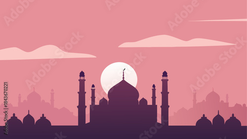 Camels silhouetted against a desert sunset reflection Two camels by a desert oasis at sunset 