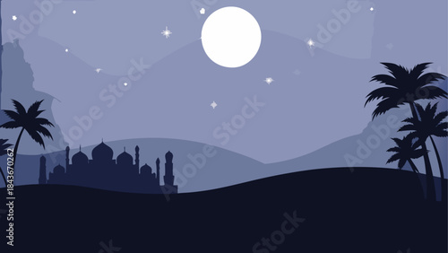 Camels silhouetted against a desert sunset reflection Two camels by a desert oasis at sunset 