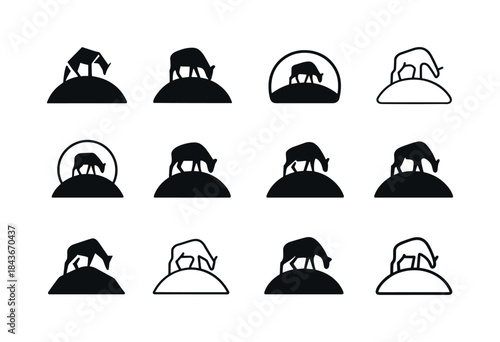 Hill Icon Variations. Hill. Icon set. Set Logo of Hill: grazing