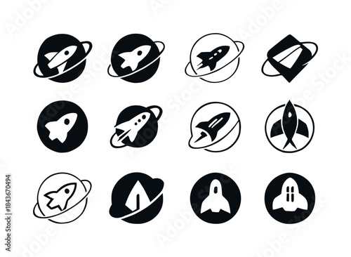 Space Tourism Logos. Space tourism. Icon set. Set Logo of space