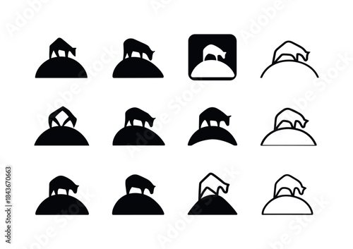 Hill Icon Variations. Hill. Icon set. Set Logo of Hill: grazing