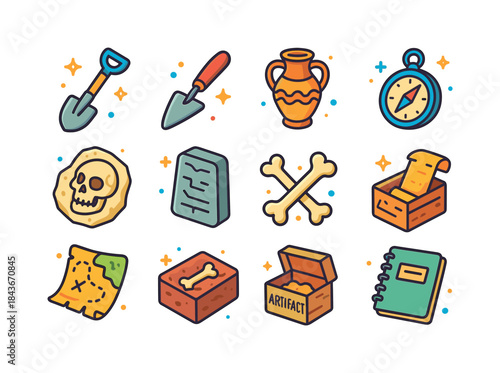 Colorful Archaeology Icons. Archaeology. Colorful isometric vect