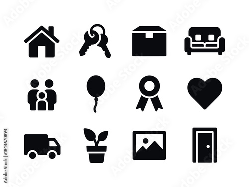 New Home Icons. New home and moving. Solid icon set of new home