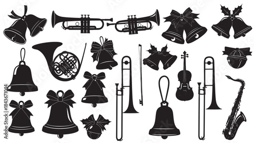 Black Musical Instruments Silhouettes on White Background