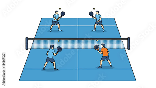 Dynamic Tennis Match with Kids Playing on Indoor Court
