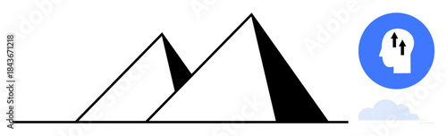 Growth concept. Growth is by pyramids and a human head with arrows. Growth in business, personal development, and innovation. Ideal for leadership, motivation, progress visuals