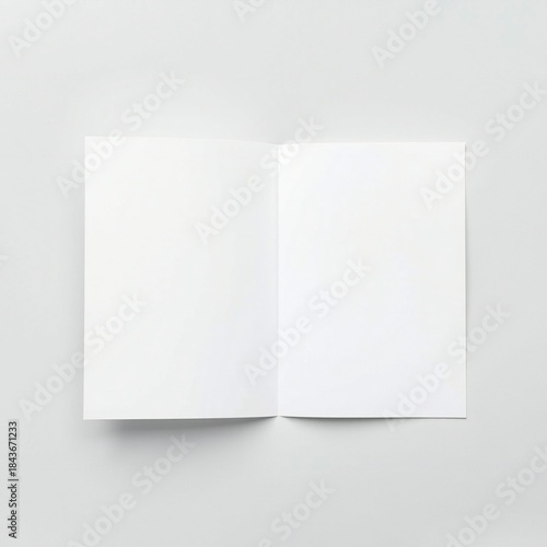 Blank open book with white pages on a light gray background