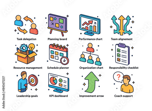 Isometric Management Icons. Management development. Colorful iso
