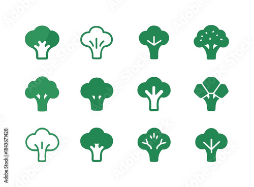 Broccoli Logo Variations. healthy eating. Icon set. Set Logo of