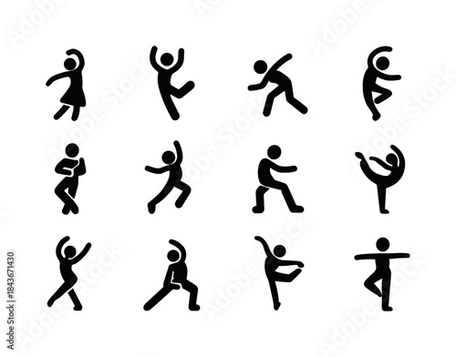 Modern Dance Icons. Modern dance expressions. Solid icon set of