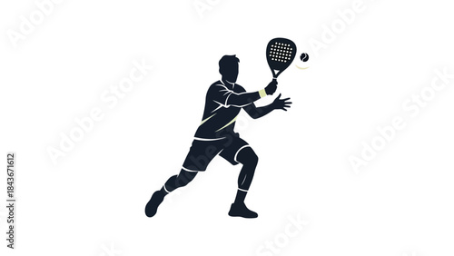 Dynamic Illustration of a Man Playing Tennis with a Racket