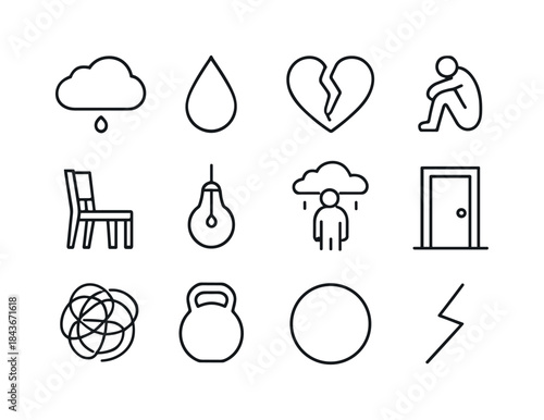 Depression Iconography Set. Depression. Line icon set of depress