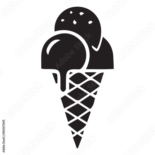 Ice cream cone icon vector illustration on a white background with chocolate, vanilla, and strawberry flavors