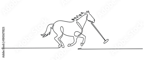 Running Horse with Polo Mallet Illustration