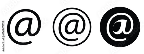 Email and Contact Information Icon Set – Business Card Symbols, @ Email Address, Phone, Location, Website, Black Outline and Filled Vector Icons