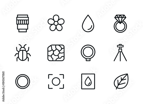 Macro Photography Icons. Macro photography. Line icon set of Mac