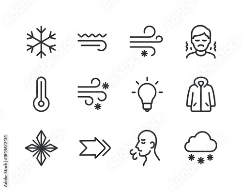 Cold Weather Icons. Cold Mood. Line icon set of Cold Mood: snowf