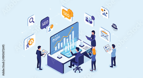 Team collaboration on digital seo dashboard