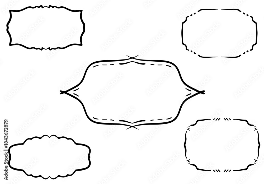 Obraz premium 手描き風の装飾フレームセット シンプルな囲み枠の線画デザイン素材|フレーム,枠,囲み,装飾
