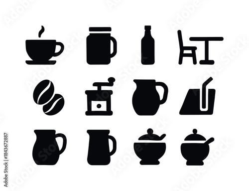 Cafe Icon Set. Cafe environment. Solid icon set of cafe environm
