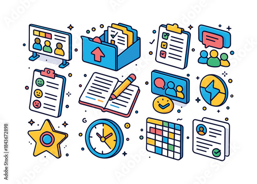 Team Management Icons. Team management. Colorful isometric vecto