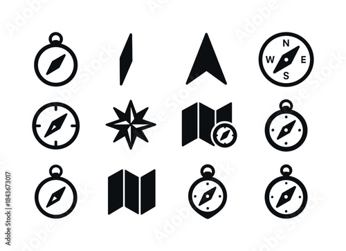 Compass Icon Collection. Compass. Solid icon set of Compass: mag