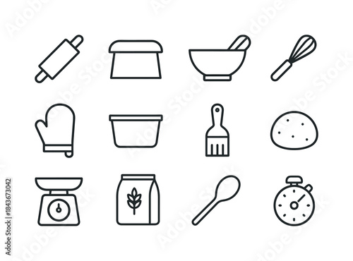Baking Tools Icon Set. Baking tools. Line icon set of baking too