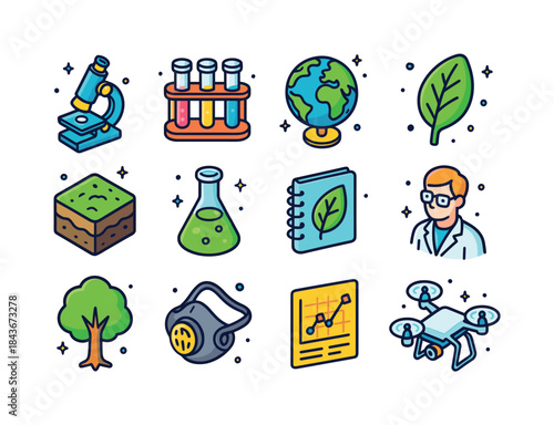 Isometric Science Icon Set. Environmental science. Colorful isom