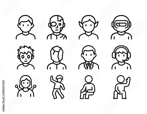 Metaverse Avatar Icons. Metaverse characters. Line icon set of m