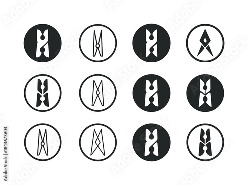 Laundry Pin Logos. Laundry Pin. Icon set. Set Logo of Laundry Pi