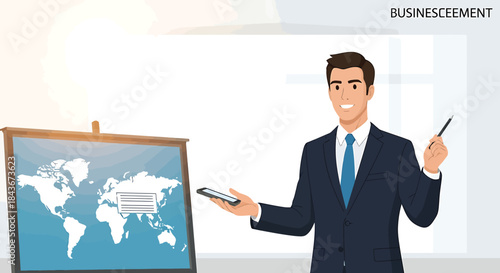 Businessman presenting global strategy