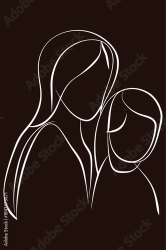 Single continuous line art of family