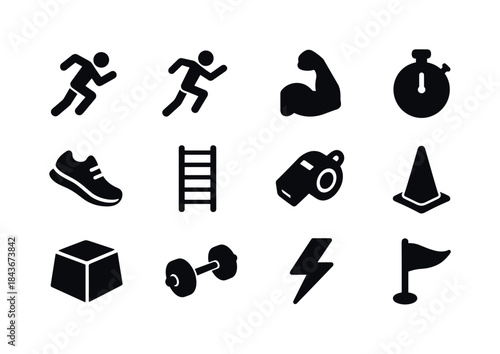 Athletic Icons Set. Athletic Performance. Solid icon set of Athl