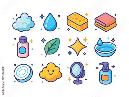 Gentle Cleansing Icons. gentle cleansing. Colorful isometric vec