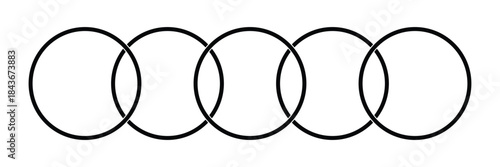 Simple overlapping circles vector drawing, version with three to seven objects, also interlocked rounds style. Isolated on white background. Vector Illustration .EPS 10 .