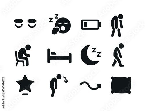 Fatigue Icon Set. Fatigue symptoms. Solid icon set of Fatigue sy