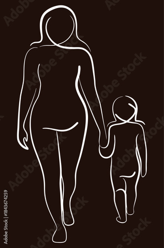 Continuous Line Art Mother and Child
