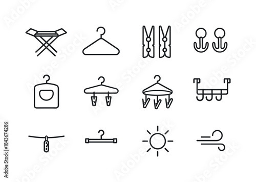 Drying Accessories Icons. Drying Accessories. Line icon set of D