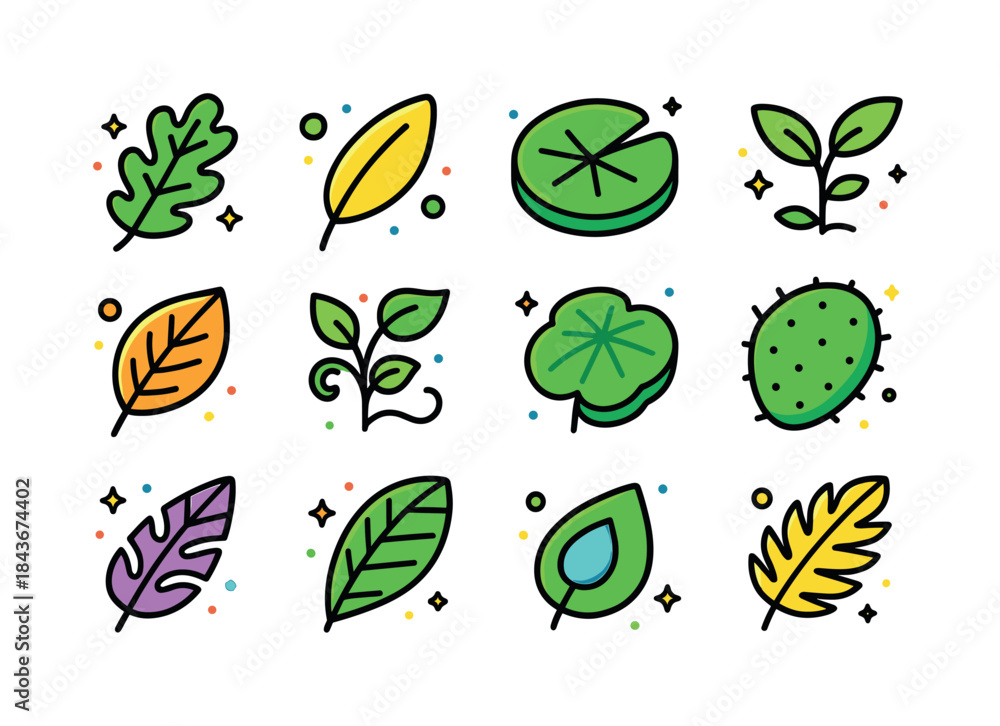 Fototapeta premium Colorful Nature Leaf Icons. Nature Leaves. Colorful isometric ve