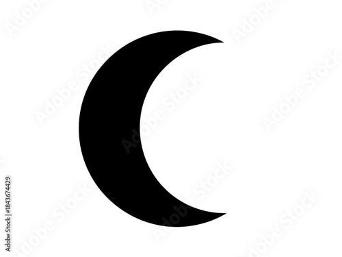 A simple black crescent moon symbol on a white background.