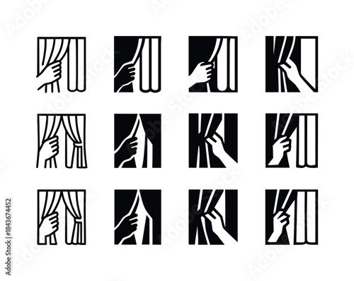 Curtain Logo Variations. Closing curtains. Icon set. Set Logo of